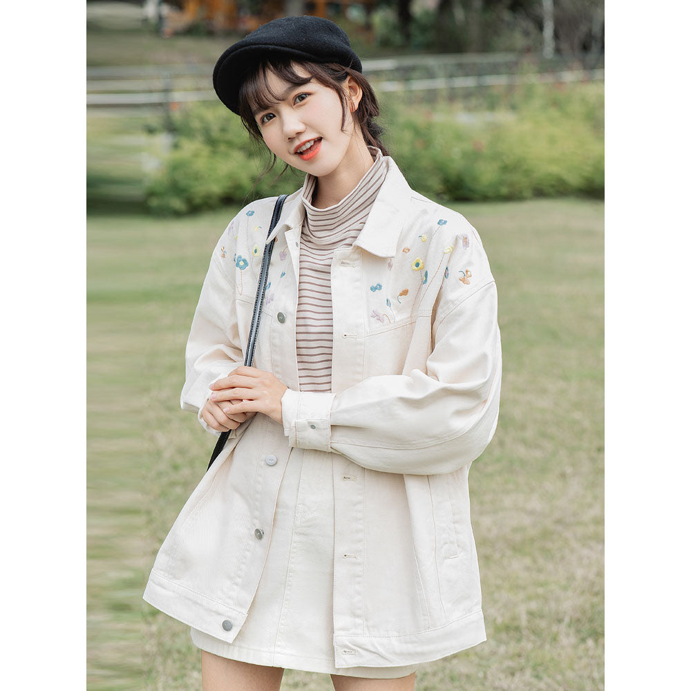 크림 봄 청자켓 Q2032842 루즈핏 점퍼 중기장 상큼