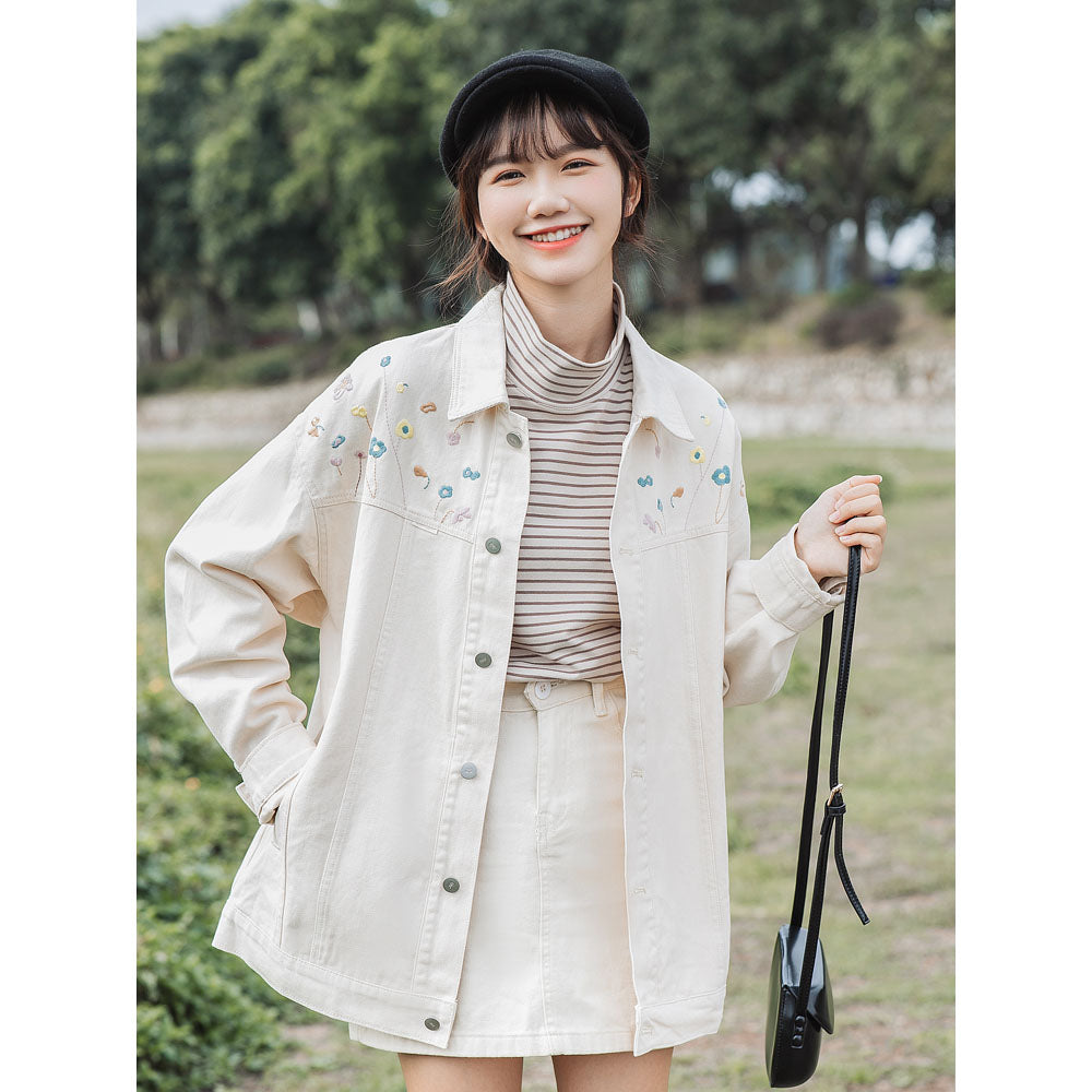 크림 봄 청자켓 Q2032842 루즈핏 점퍼 중기장 상큼