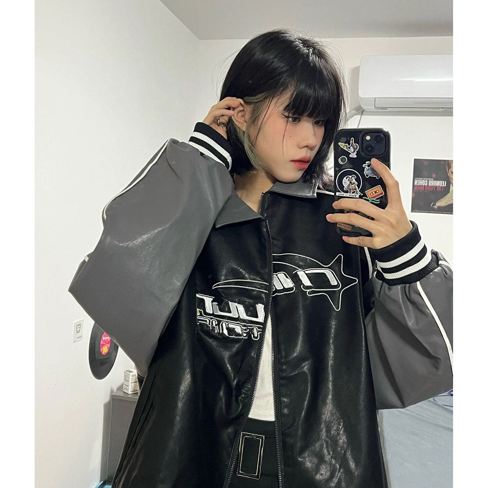오토바이 레더 루즈핏 Q2032804 집업 자켓 커플 점퍼