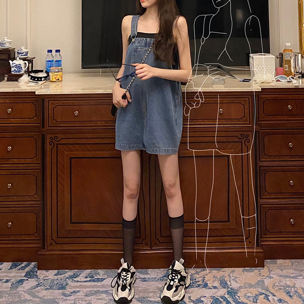 멜빵 원피스 맥시 Q2032903 포켓 미니 구제데님