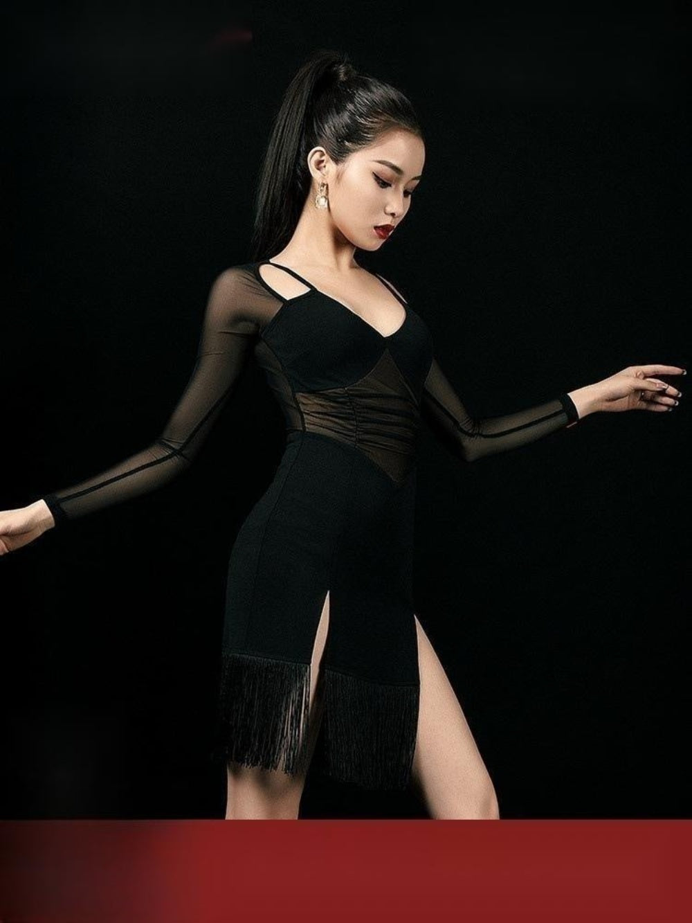라틴 댄스 원피스 무대 술 스커트 댄스의상 여성 라인 무용복  BW3030308