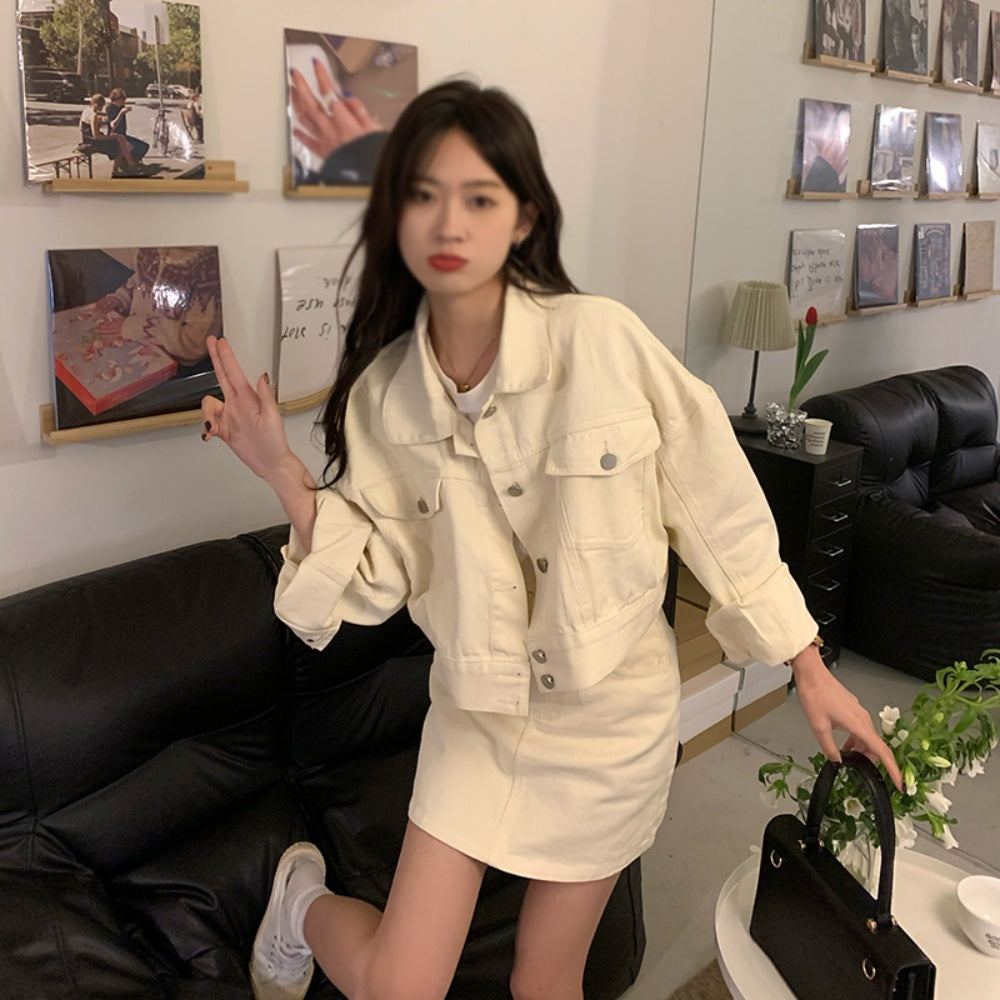 핑크 데님 정장 여성 재킷 연령 감소 고품질 스커트 투피스 세트  BQ3030203