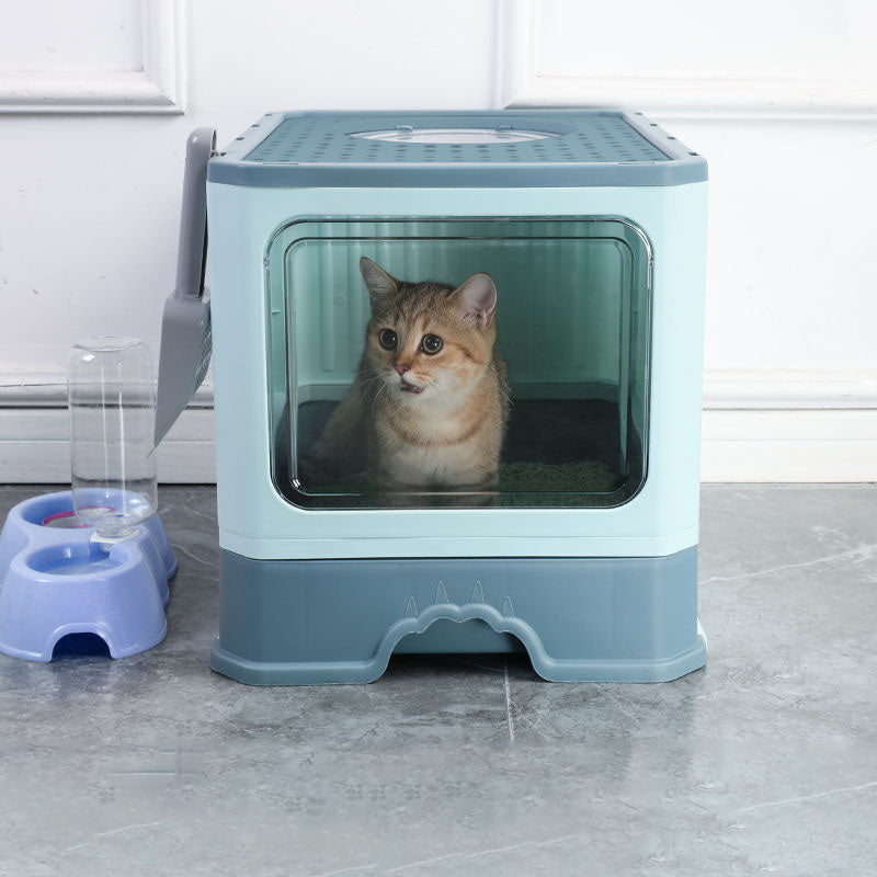 Q2041010 화장실 모래튐 후드형 고양이 방지 배변통 고양이 캣