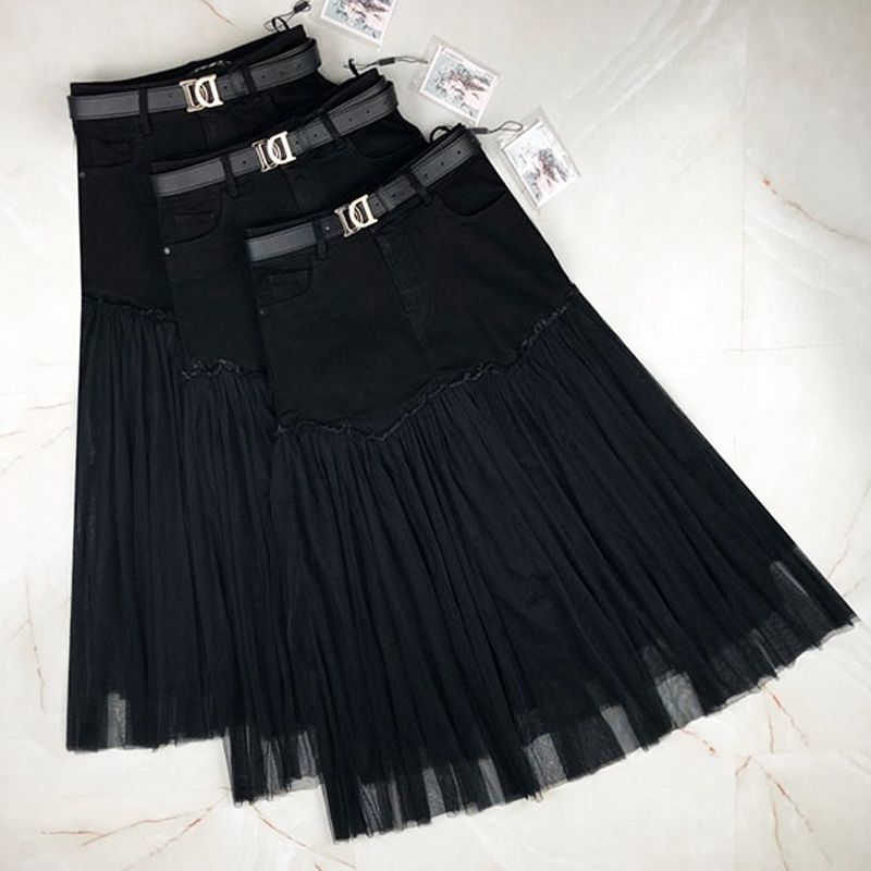 블랙 Q2052610 스커트 빅사이즈치마 망사  레이스 청