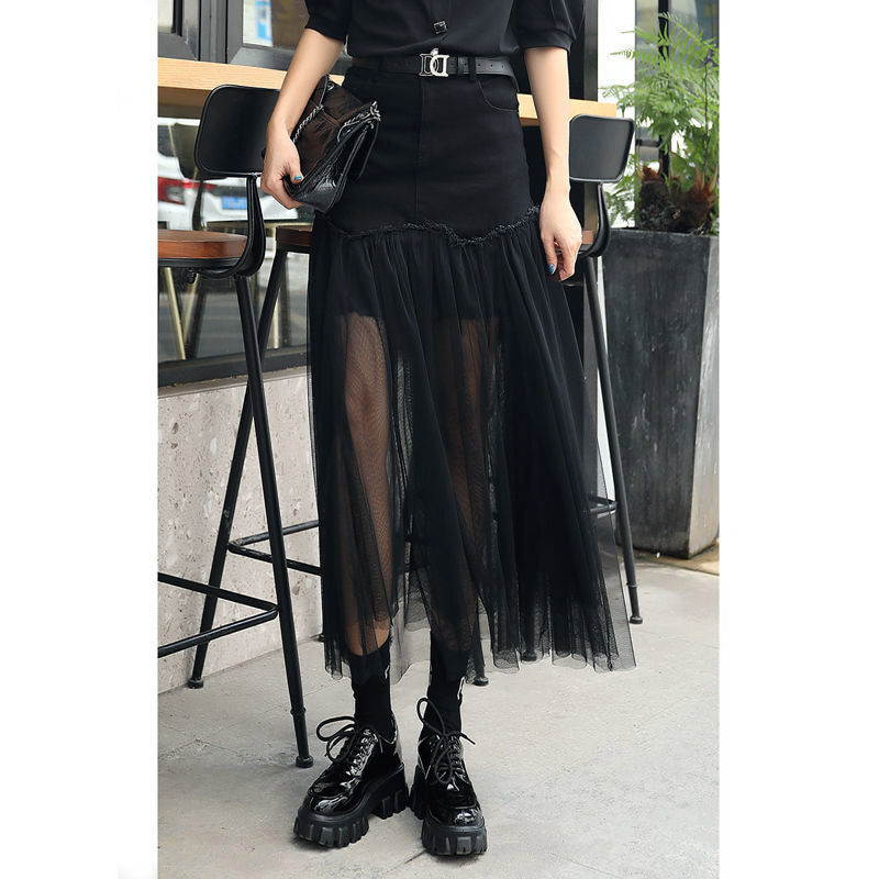 블랙 Q2052610 스커트 빅사이즈치마 망사  레이스 청