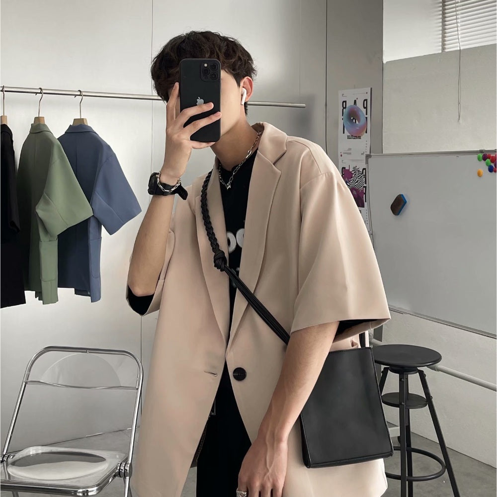 남자반팔자켓 바람막이 7부소매 셔츠 캐주얼 썸머 트랜디 와이드핏 BQ3040704
