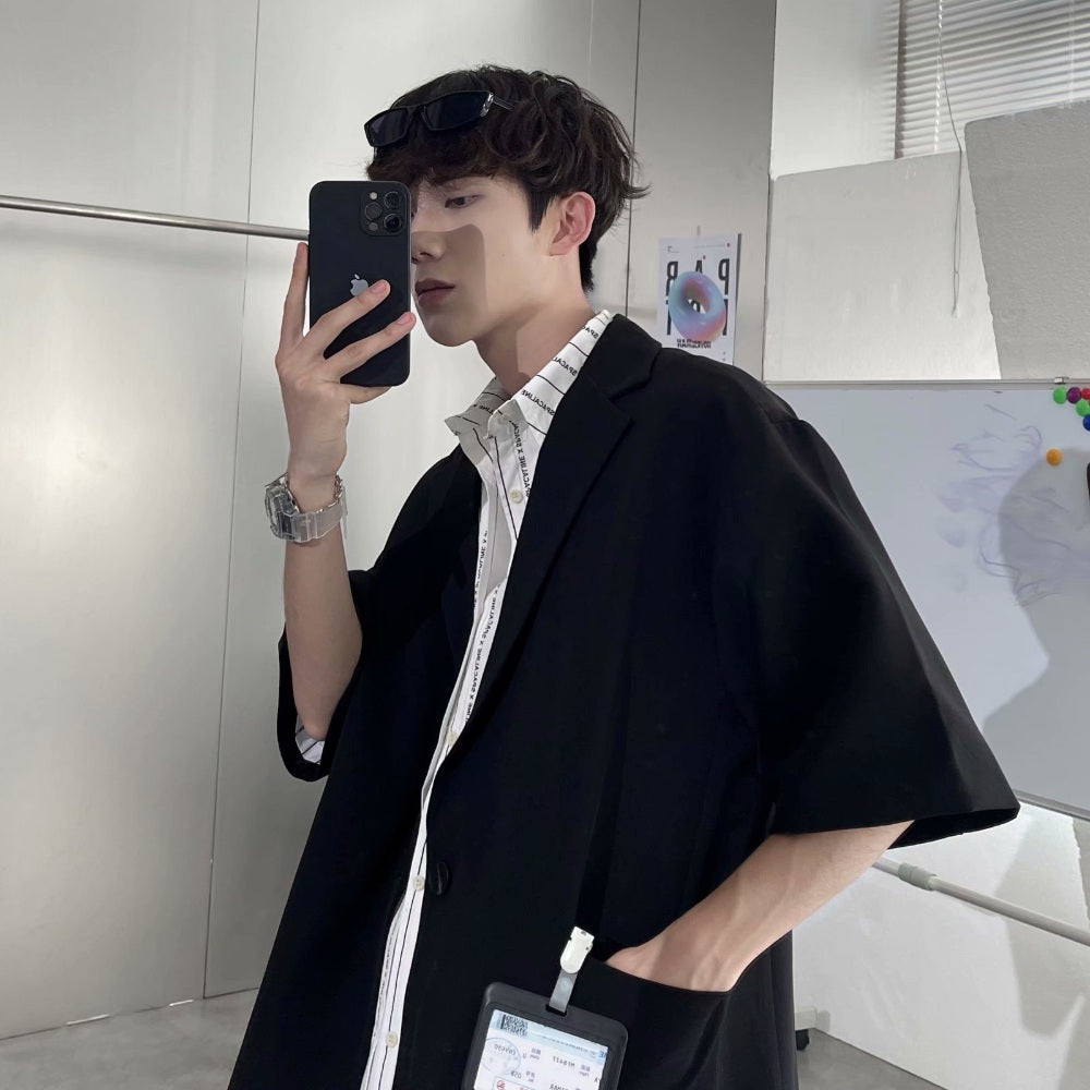 남자반팔자켓 바람막이 7부소매 셔츠 캐주얼 썸머 트랜디 와이드핏 BQ3040704