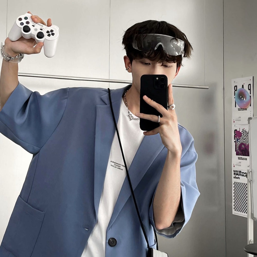 남자반팔자켓 바람막이 7부소매 셔츠 캐주얼 썸머 트랜디 와이드핏 BQ3040704