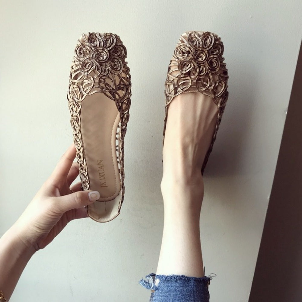펀칭 플랫 슬림 편직 플라워 볼넓은 편한 슈즈 스퀘어코 복고풍 WB3041225