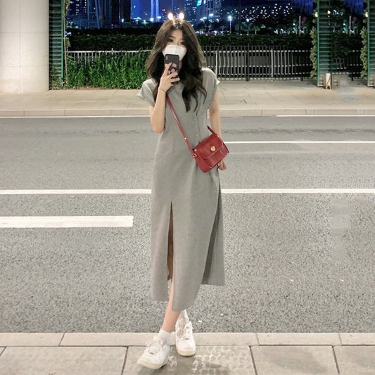 캐주얼 원피스 롱 간편외출 홈웨어 키큰여자 옆트임 루즈핏 반팔 BQ3042801
