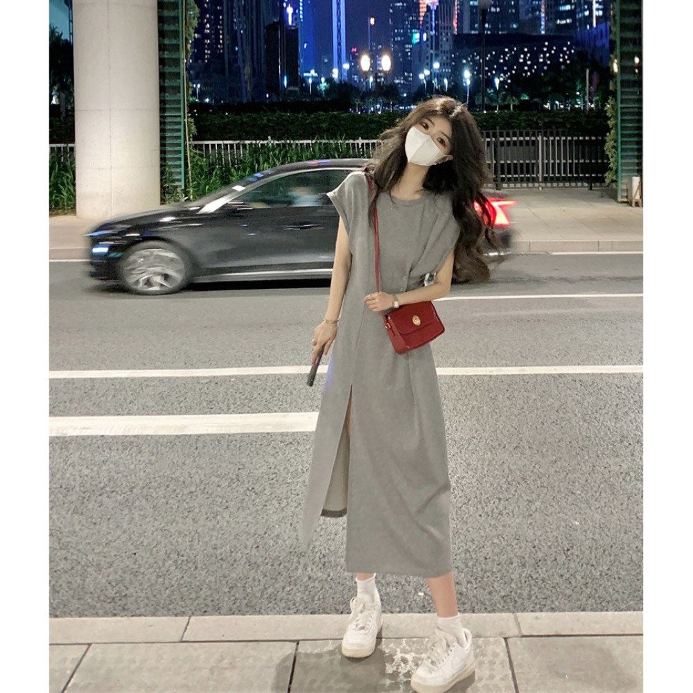 캐주얼 원피스 롱 간편외출 홈웨어 키큰여자 옆트임 루즈핏 반팔 BQ3042801