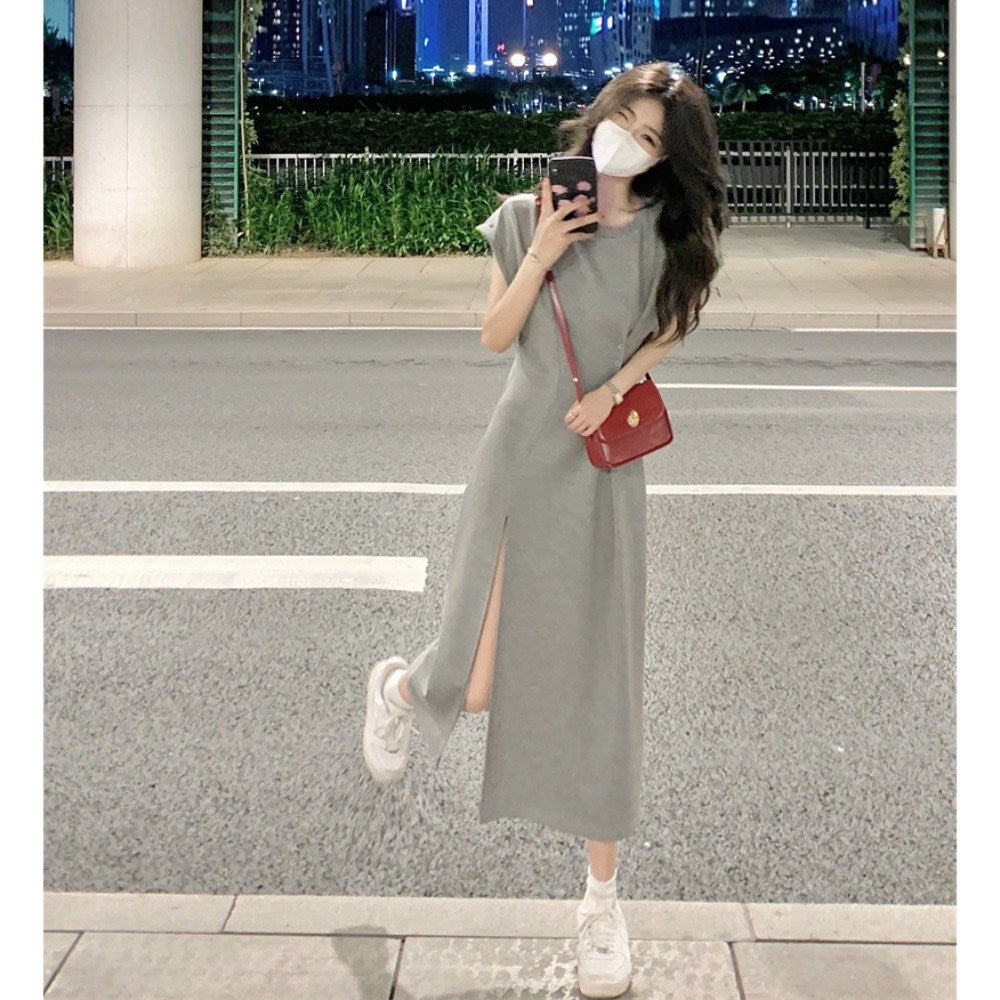 캐주얼 원피스 롱 간편외출 홈웨어 키큰여자 옆트임 루즈핏 반팔 BQ3042801