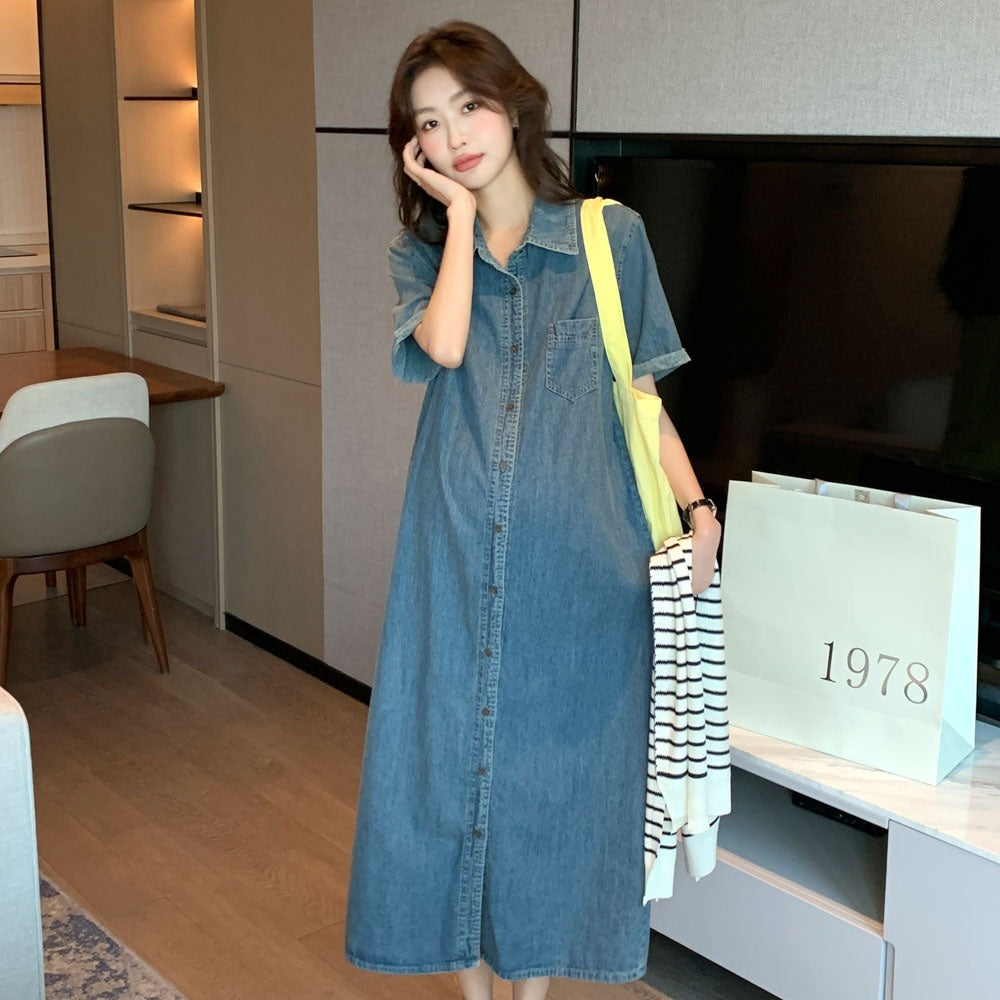 유럽풍 빈티지 가을 셔츠 실루엣 루즈핏 포켓 데님 원피스 JIKTEM BD3082213