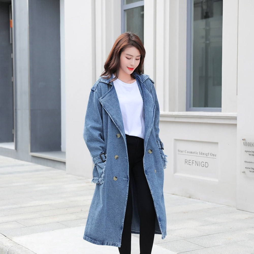복고풍 가을 신상 롱재킷 유럽풍 벨트업 데님 쟈켓 BW3083103