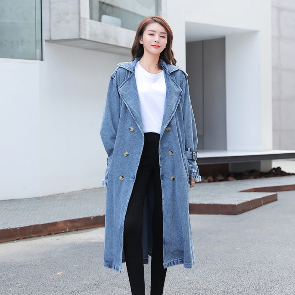 복고풍 가을 신상 롱재킷 유럽풍 벨트업 데님 쟈켓 BW3083103