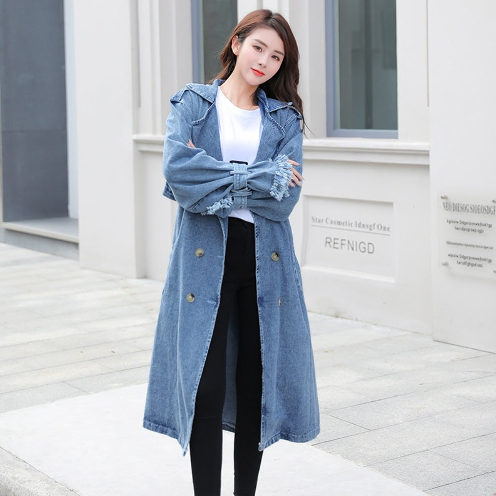 복고풍 가을 신상 롱재킷 유럽풍 벨트업 데님 쟈켓 BW3083103