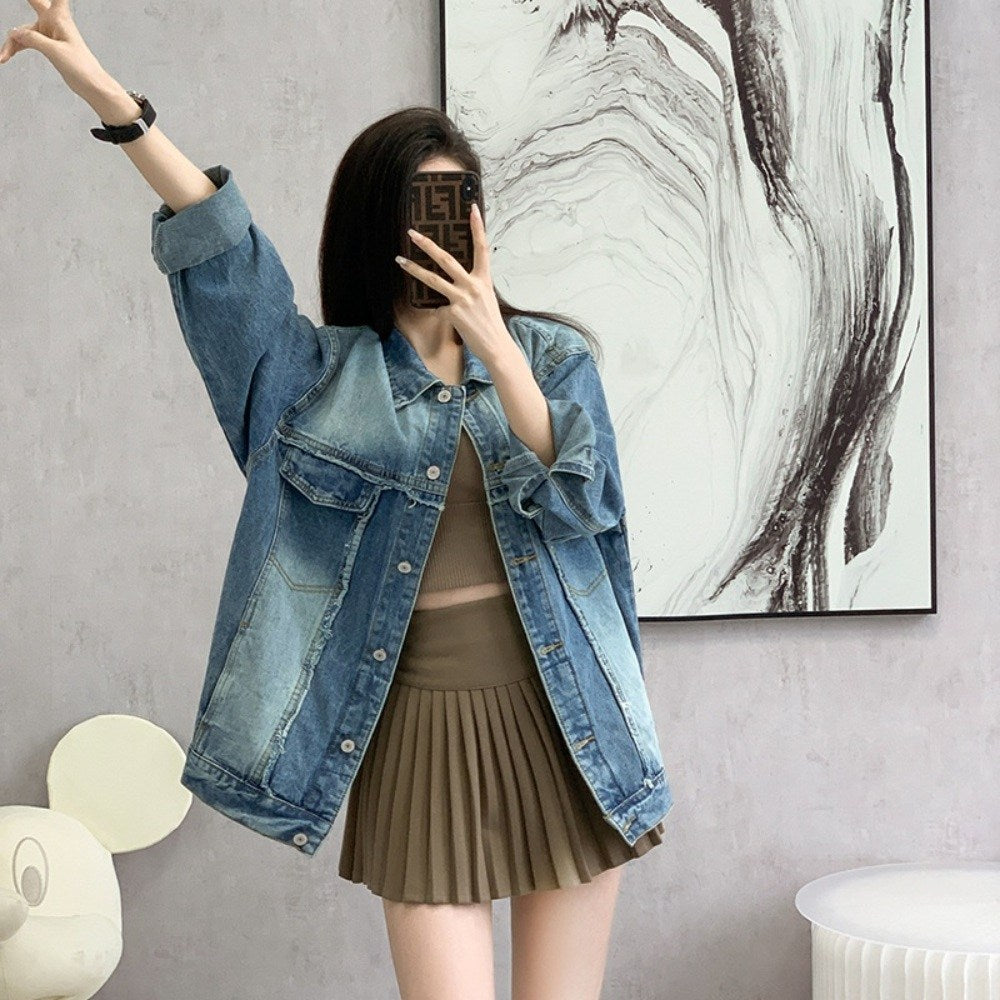 가을 신상 오버핏 캐쥬얼 복고풍 숏 버튼업 재킷 코디 데님 쟈켓 BW3083110