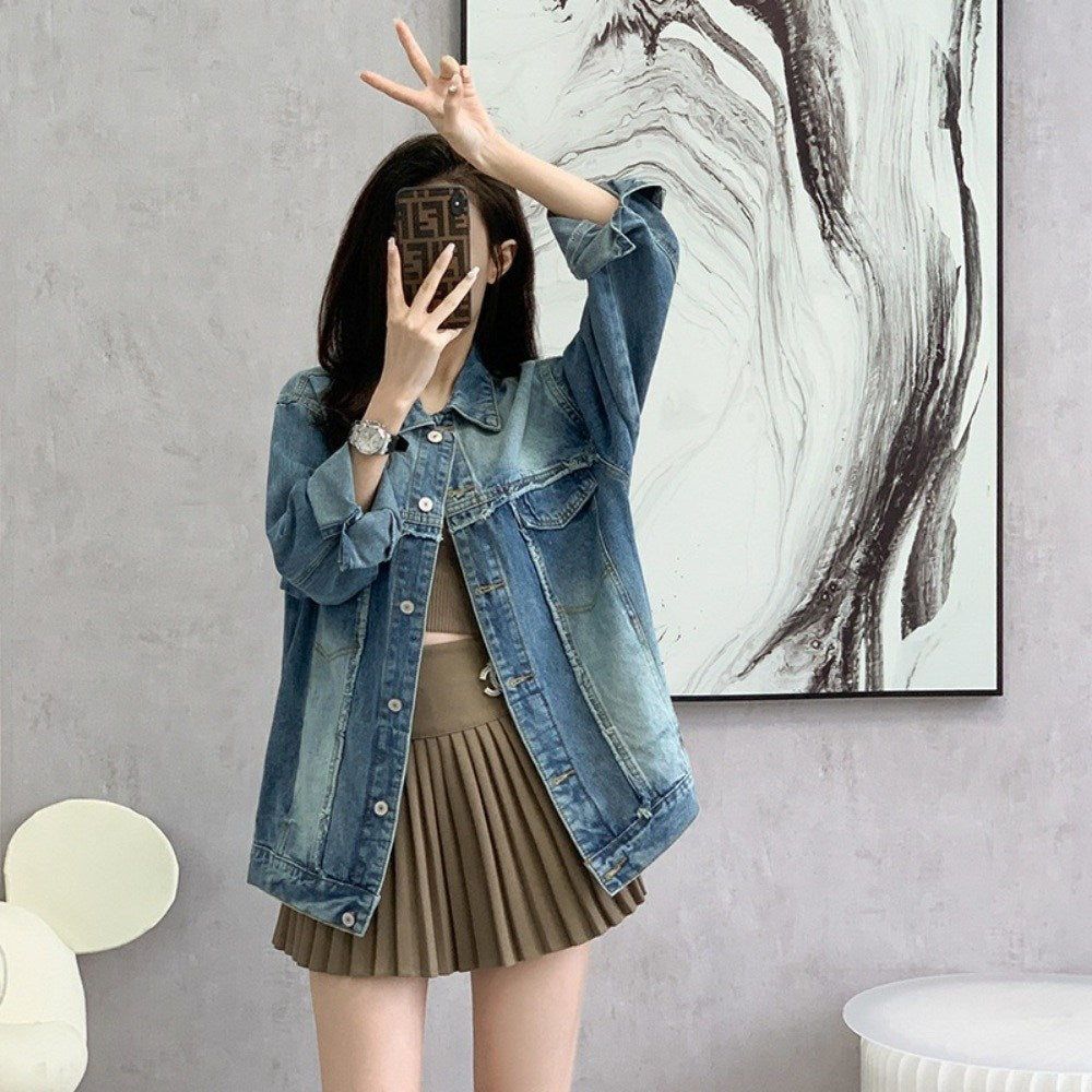 가을 신상 오버핏 캐쥬얼 복고풍 숏 버튼업 재킷 코디 데님 쟈켓 BW3083110