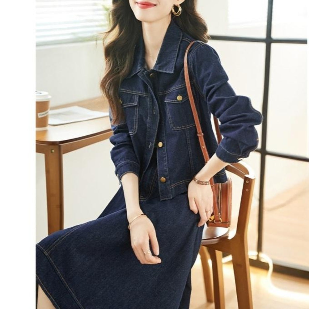 유럽풍 복고풍 가을 신상 재킷 코디 루즈핏 데님 원피스  BW3090610