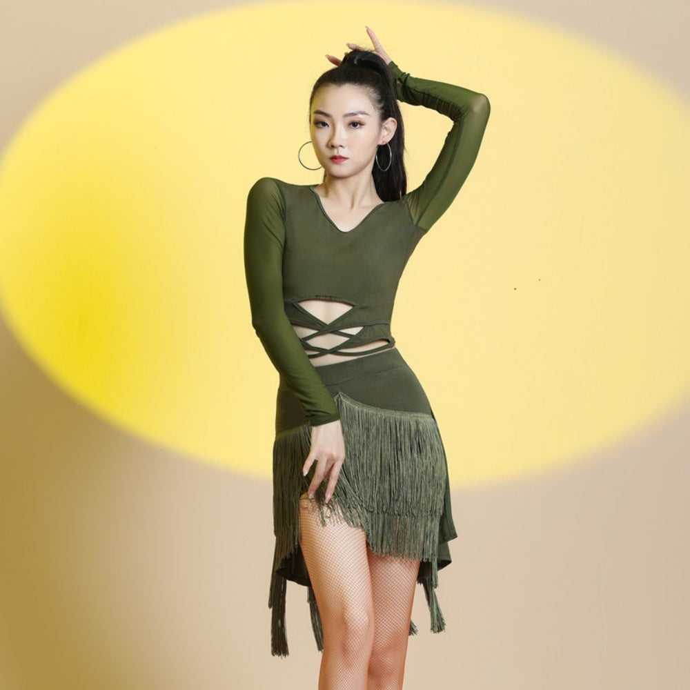태슬 댄스스포츠 드레스 공연복 라인 삼바 의상 긴팔 직템 BW3092502