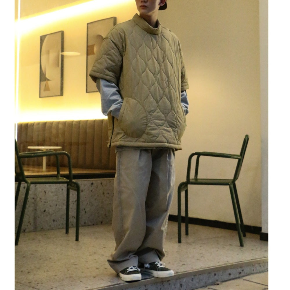 누빔 얇은 패딩 반팔 점퍼 사무실 노카라 이너 자켓 효도선물 직템 BW3101502