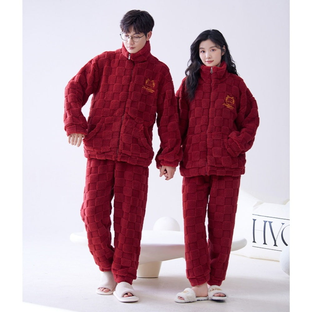 JIKTEM 커플 잠옷 신혼부부 수면 홈웨어 상하세트 극세사 WD3111408