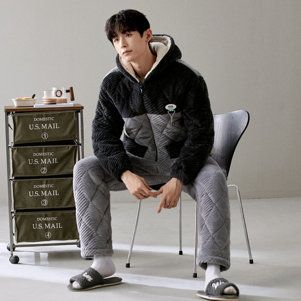 JIKTEM 3겹 누빔 수면 극세사 상하세트 발열 잠옷  WD3111418