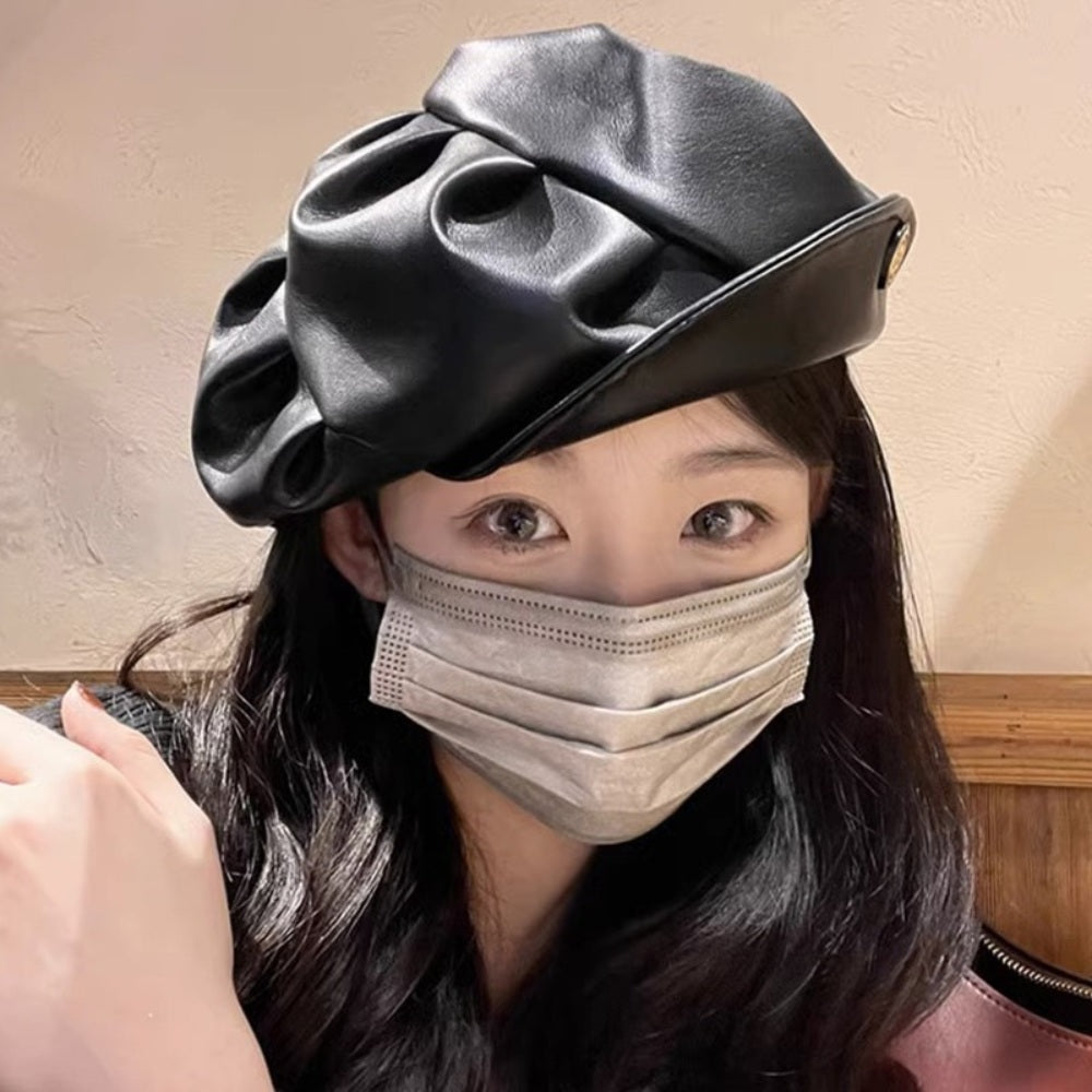JIKTEM 버킷 겨울 패션 복고풍 가죽 베레모 캐주얼 구름 화가 모자 WW3122901