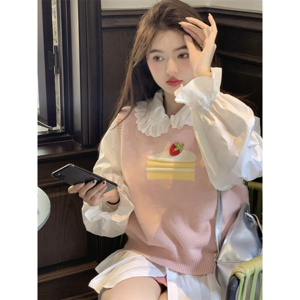 JIKTEM 니트조끼  케익 베스트 라운드넥 코디 셔츠  WJ4011220