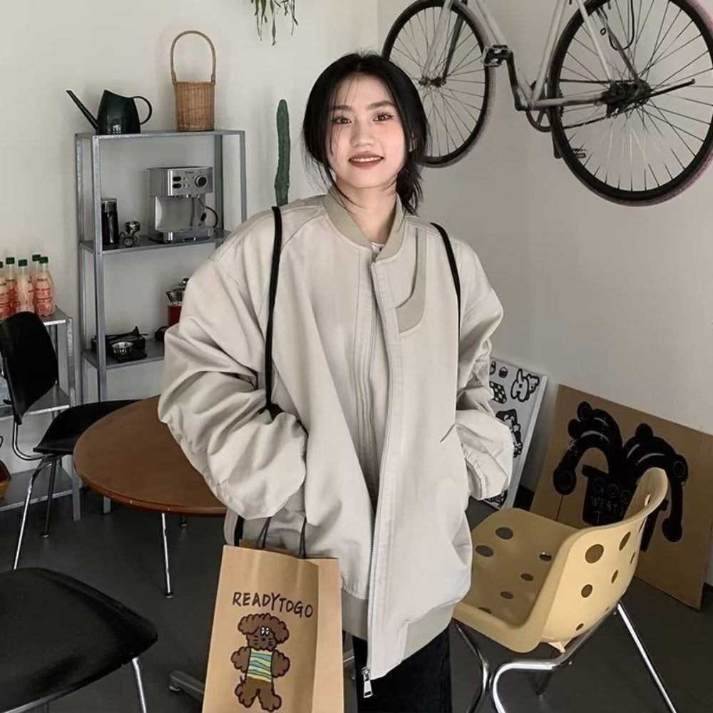 JIKTEM 야구 자켓 와이드 블루종 바람막이 아우터 항공잠바  BJ4012503