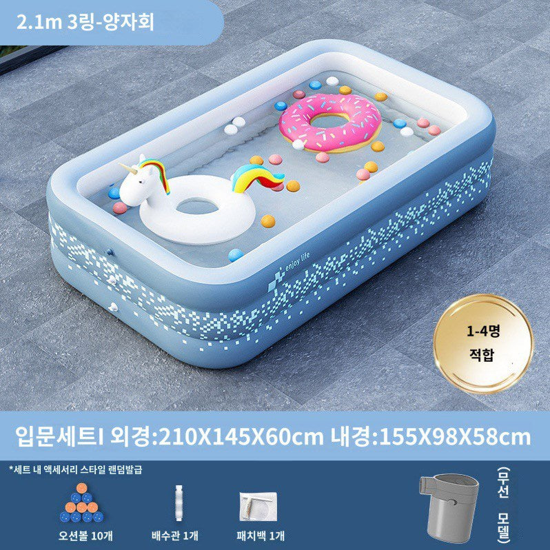원터치 무선충전 에어 패밀리풀장 휴대용 접이식 수영장 야외 마당 물놀이 수영장 JIKTEM J4022902