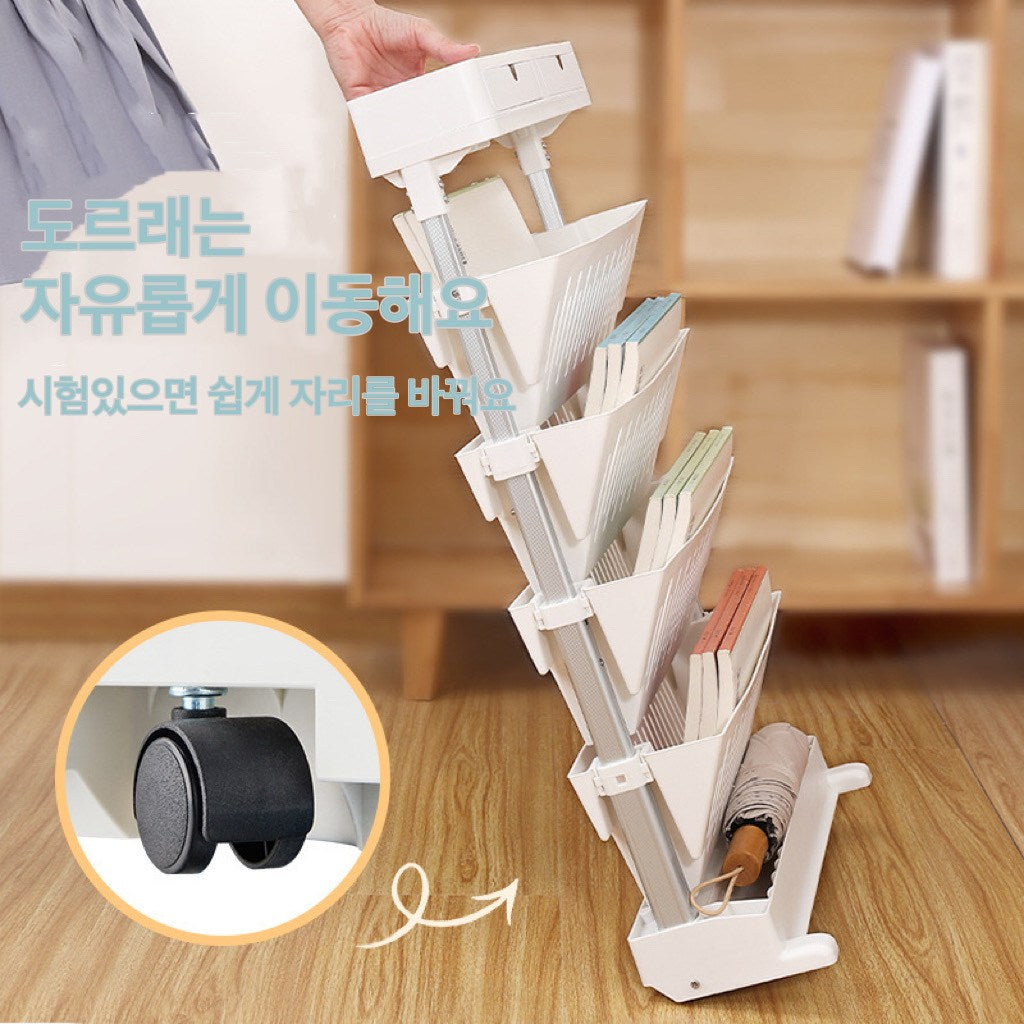 접이식 4단북엔드 이동식 간이책꽂이 세로 책꽂이 다용도 수납선반 JIKTEM J4022907